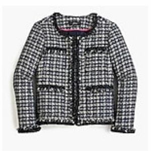 *J Crew Lady jacket in navy and ivory metallic houndstooth